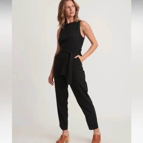 MARINE LAYER | Eloise Belted Jumpsuit Black - Picture 1 of 11